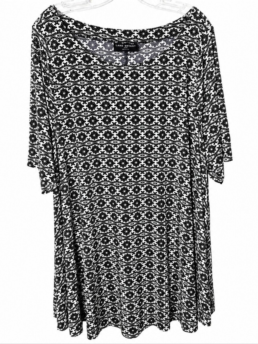 Lane Bryant Size 22/24 Plus Size Swing Tunic Top Black White Geometric Stretch - Picture 3 of 12